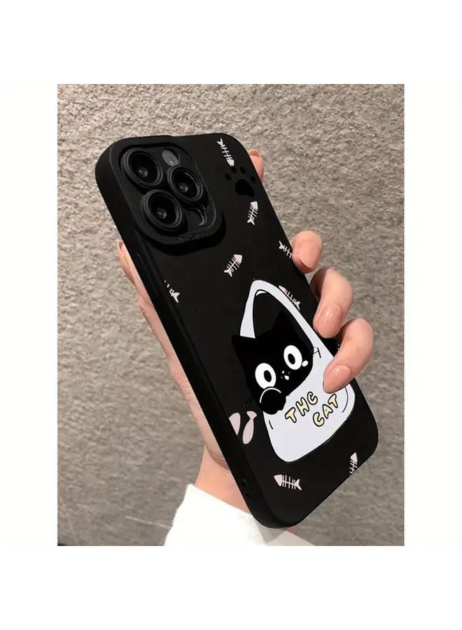 Smiling Cat Phone Case For iPhone 12 Pro Black Protective Cover - Image 3